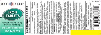 Geri-Care Iron Tablets 65 mg source label used in the packaging illustration