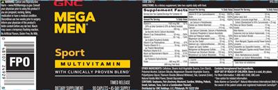 GNC Mega Men Sport Multivitamin source label used in the packaging illustration