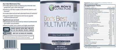Dr. Ron's Ultra-Pure Doc's Best Multivitamin Plus source label used in the packaging illustration