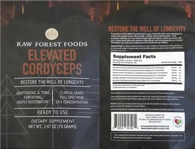Raw Forest Foods Elevated Cordyceps source label used in the packaging illustration