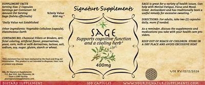 Signature Supplements Sage 400 mg source label used in the packaging illustration