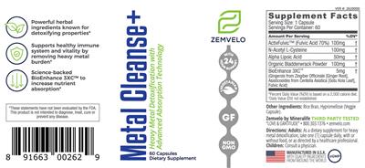 Zemvelo Metal Cleanse+ source label used in the packaging illustration