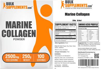 BulkSupplements.com Marine Collagen Powder 2500 mg product packaging