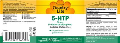 Country Life 5-HTP 50 mg source label used in the packaging illustration