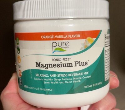 Pure Essence Ionic-Fizz Magnesium Plus Orange-Vanilla Flavor source label used in the packaging illustration