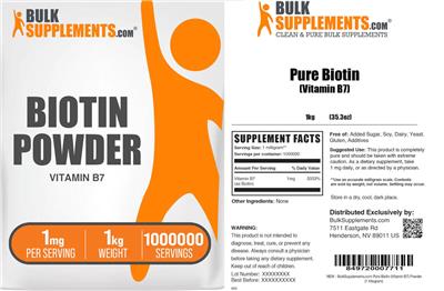 BulkSupplements.com Biotin Powder 1 mg source label used in the packaging illustration