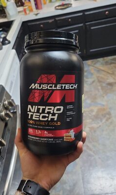 MuscleTech Nitro Tech 100% Whey Gold Strawberry Shortcake source label used in the packaging illustration