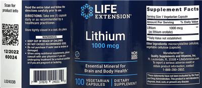 Life Extension Lithium 1000 mcg product packaging