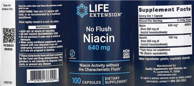 Life Extension No Flush Niacin 640 mg product packaging