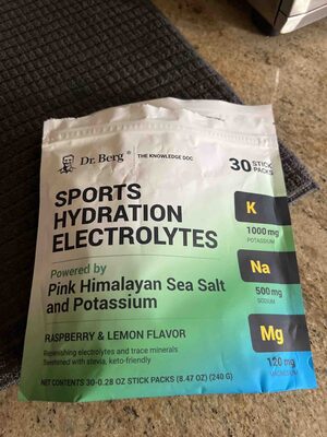 Dr. Berg Sports Hydration Electrolyes Raspberry & Lemon Flavor source label used in the packaging illustration