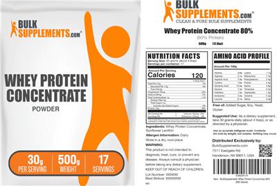 BulkSupplements.com Whey Protein Concentrate Powder 30 g product packaging