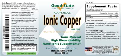 Good State Ionic Copper 800 PPM source label used in the packaging illustration