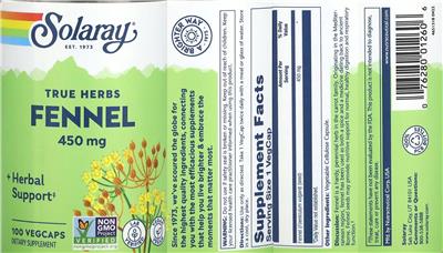 Solaray Fennel 450 mg product packaging