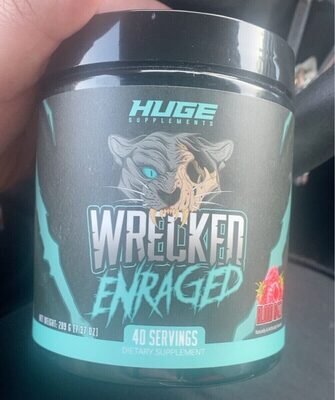 Huge Supplements Wrecked Enraged Blood Razz source label used in the packaging illustration