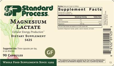 SP Standard Process Magnesium Lactate source label used in the packaging illustration