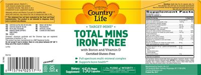 Country Life Target-Mins Total Mins Iron-free with Boron and Vitamin D product packaging