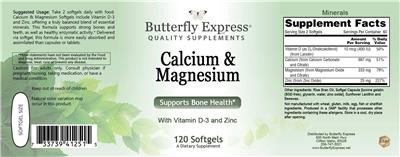 Butterfly Express Calcium & Magnesium source label used in the packaging illustration