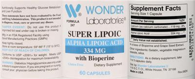 Wonder Laboratories Super Lipoic with Bioperine 334 mg source label used in the packaging illustration