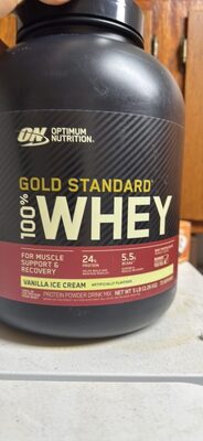 ON Optimum Nutrition Gold Standard 100% Whey Vanilla Ice Cream source label used in the packaging illustration