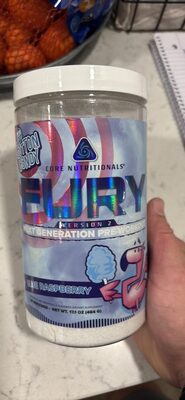 Core Nutritionals FURY Fun Sweets Cotton Candy Blue Raspberry source label used in the packaging illustration