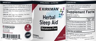 Kirkman Herbal Sleep Aid source label used in the packaging illustration