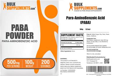 BulkSupplements.com PABA Powder 500 mg product packaging