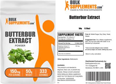 BulkSupplements.com Butterbur Extract Powder 150 mg product packaging