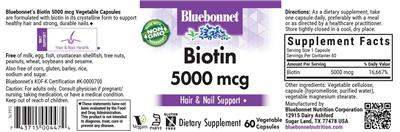 Bluebonnet Biotin 5000 mcg source label used in the packaging illustration
