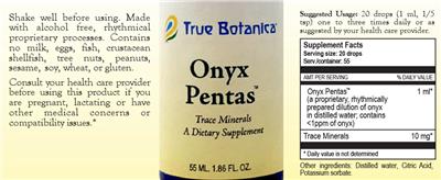 True Botanica Onyx Pentas source label used in the packaging illustration