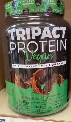 Nutrology Tripact Protein Vegan Chocolate Peanut Butter source label used in the packaging illustration