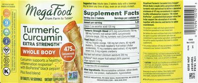 MegaFood Turmeric Curcumin Extra Strength Whole Body source label used in the packaging illustration