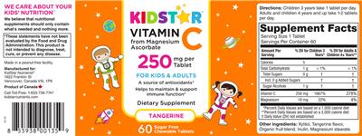 KidStar Vitamin C 250 mg Tangerine source label used in the packaging illustration