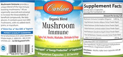 Carlson Mushroom Immune source label used in the packaging illustration