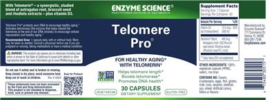 Enzyme Science Telomere Pro source label used in the packaging illustration
