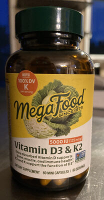MegaFood Vitamin D3 5000 IU (125 mcg) with K & K2 product packaging