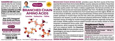 ProCaps Branched Chain Amino Acids source label used in the packaging illustration