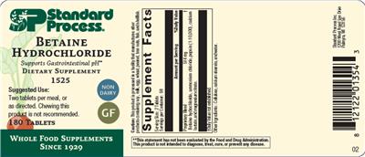 SP Standard Process Betaine Hydrochloride source label used in the packaging illustration