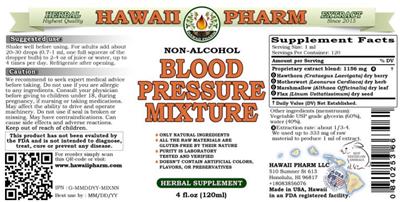 Hawaii Pharm Blood Pressure Mixture Non-Alcohol source label used in the packaging illustration