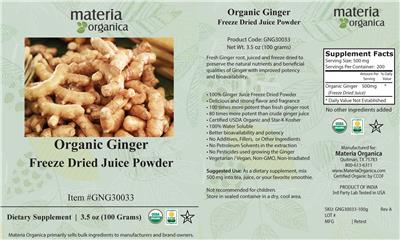 Materia Organica Organic Ginger Freeze Dried Juice Powder product packaging