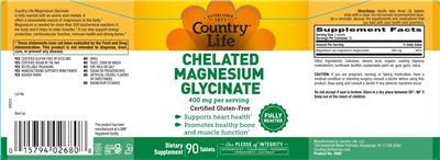 Country Life Chelated Magnesium Glycinate 400 mg source label used in the packaging illustration