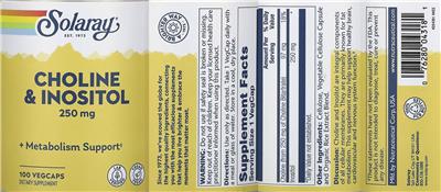 Solaray Choline & Inositol 250 mg product packaging