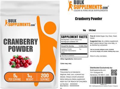 BulkSupplements.com Cranberry Powder 5 g product packaging