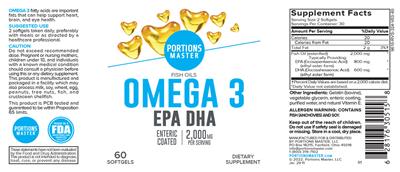 Portions Master Omega 3 2000 mg source label used in the packaging illustration