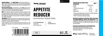 Body Attack Sports Nutrition Appetite Reducer source label used in the packaging illustration
