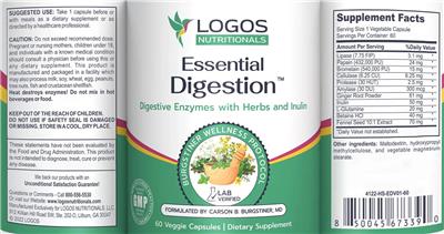 Logos Nutritionals Essential Digestion source label used in the packaging illustration