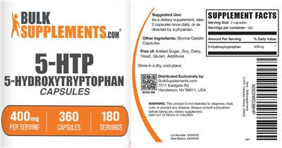 BulkSupplements.com 5-HTP Capsules 400mg source label used in the packaging illustration