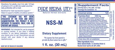 Pure Herbs NSS-M source label used in the packaging illustration