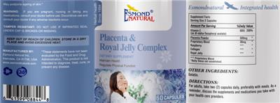 Esmond Natural Placenta & Royal Jelly Complex source label used in the packaging illustration