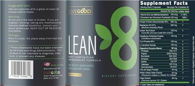 LiveGood Lean 8 source label used in the packaging illustration