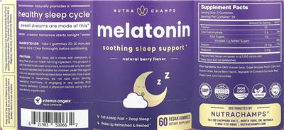 NutraChamps Melatonin Natural Berry Flavor source label used in the packaging illustration